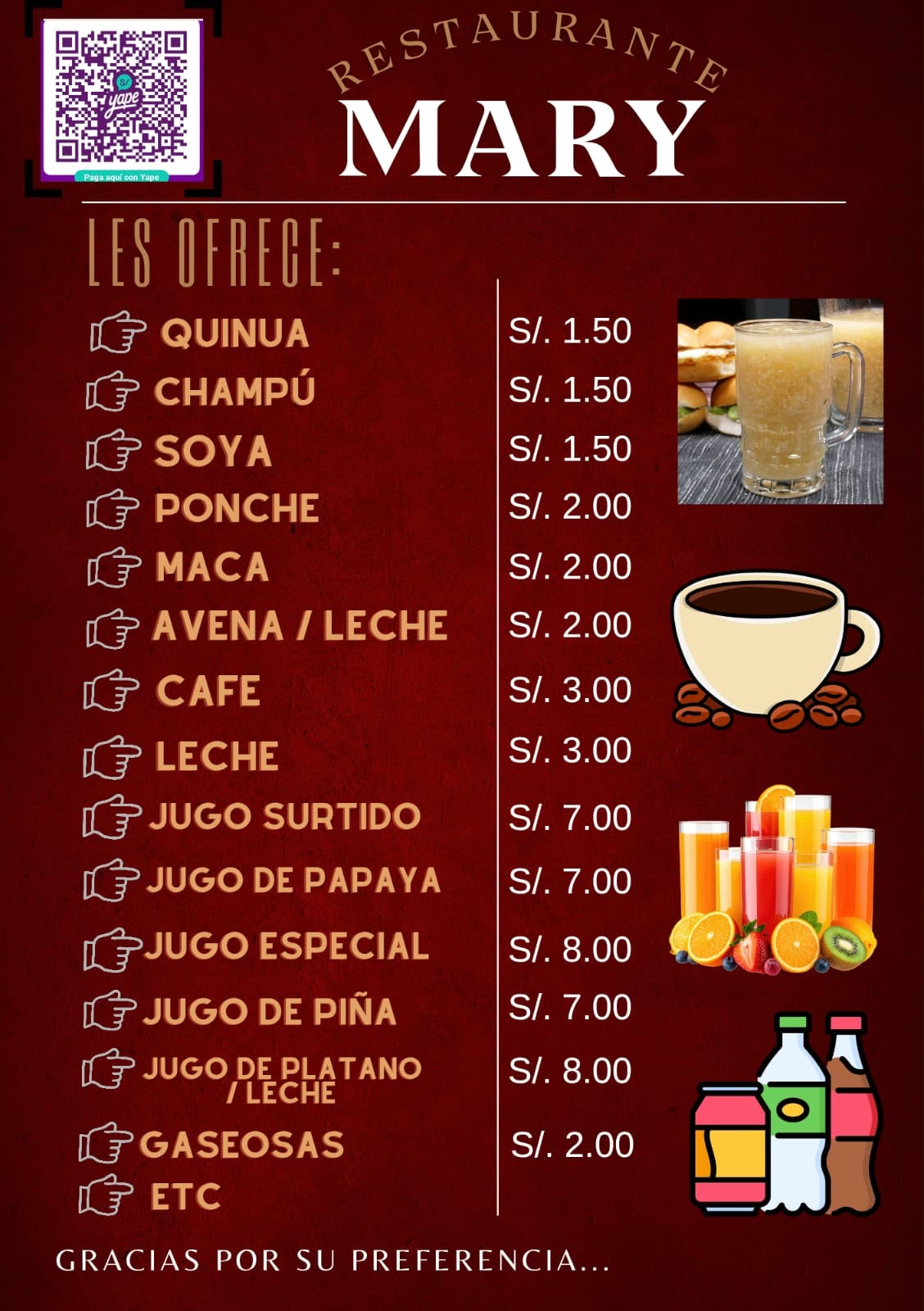 Carta del restaurante, página 1
