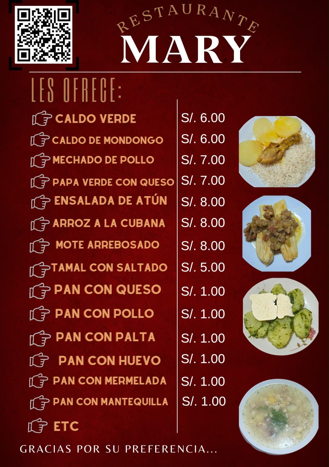 Carta del restaurante, página 2